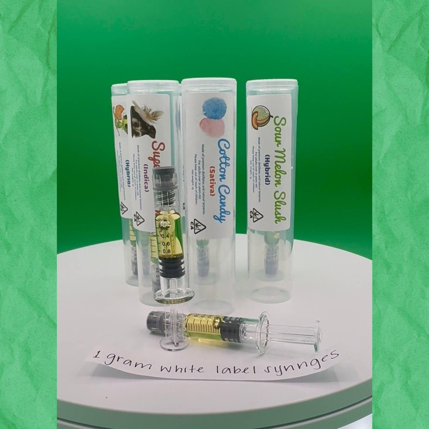 1g Distillate filled glass syringes
